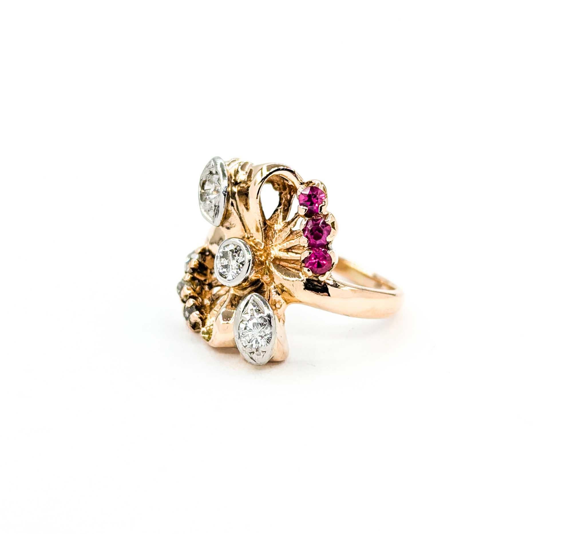 Vintage Ruby & Diamond Ring in 14k Rose Gold For Sale 2