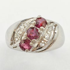 Vintage Ruby Diamond Ring in 925 Sterling Silver