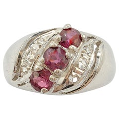 Vintage Ruby Diamond Ring in 925 Sterling Silver