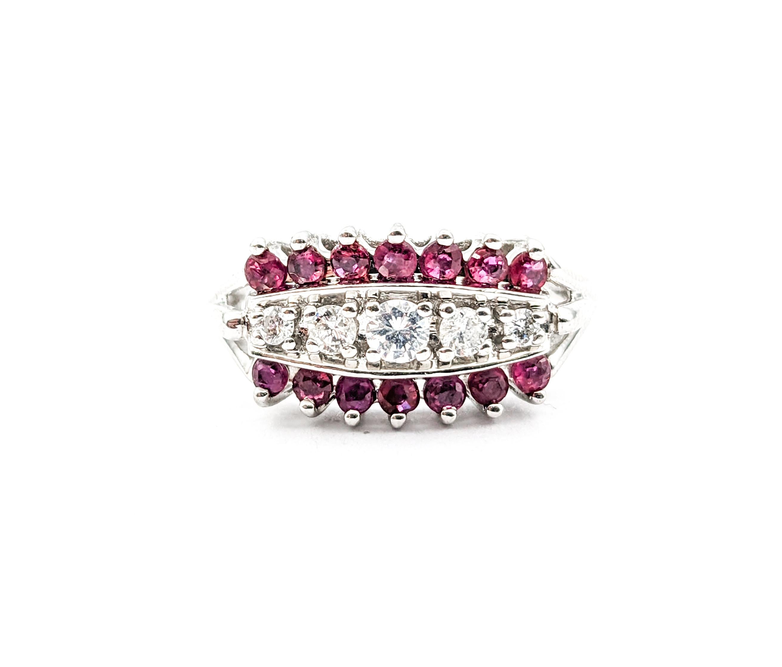Vintage Ruby & Diamond Ring In White Gold For Sale 4
