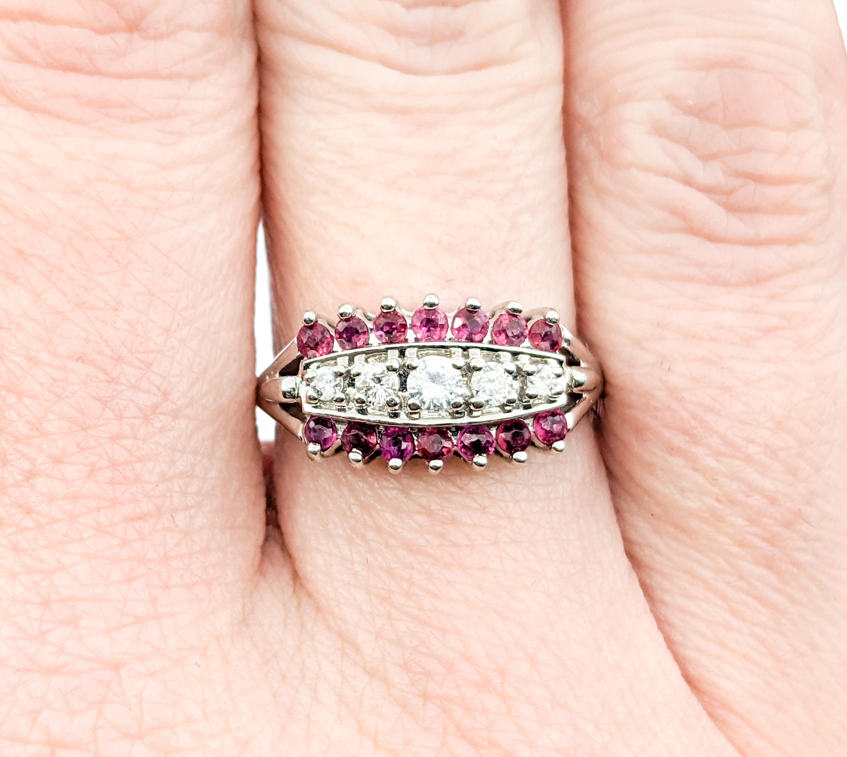 Women's Vintage Ruby & Diamond Ring In White Gold For Sale