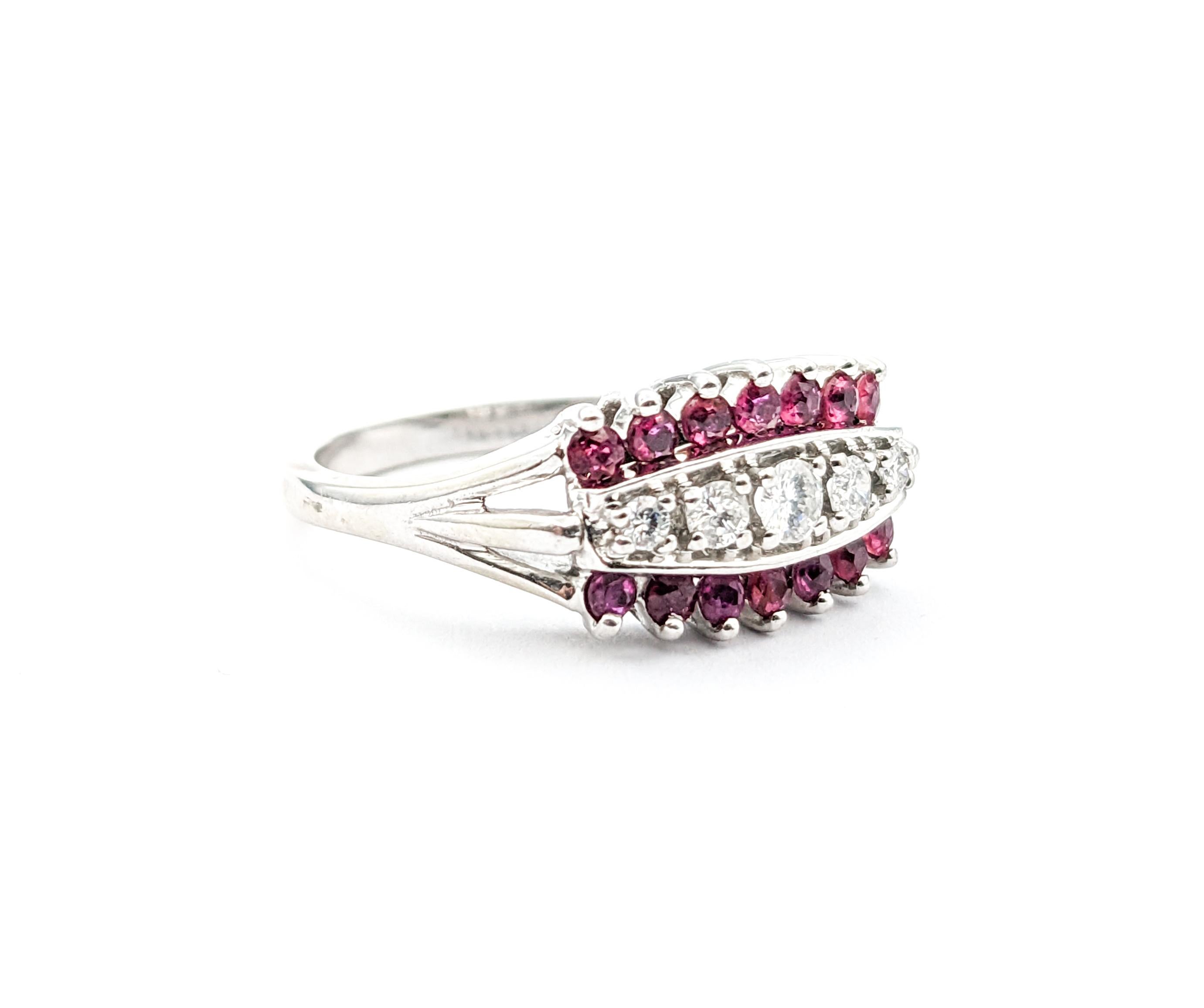 Vintage Ruby & Diamond Ring In White Gold For Sale 1