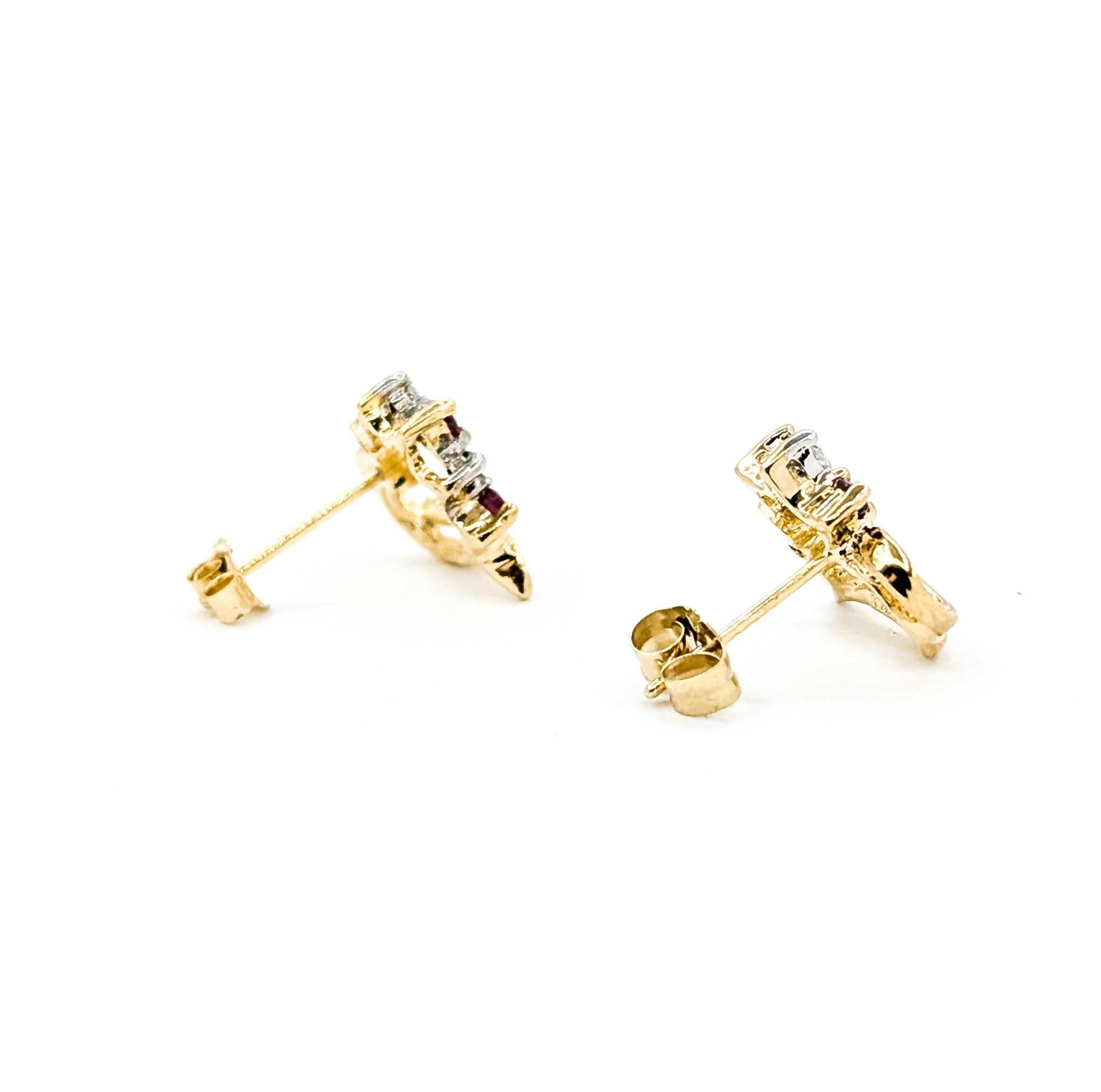 Vintage Ruby & Diamond Vintage Heart Earrings in 10k Yellow Gold In Excellent Condition For Sale In Bloomington, MN