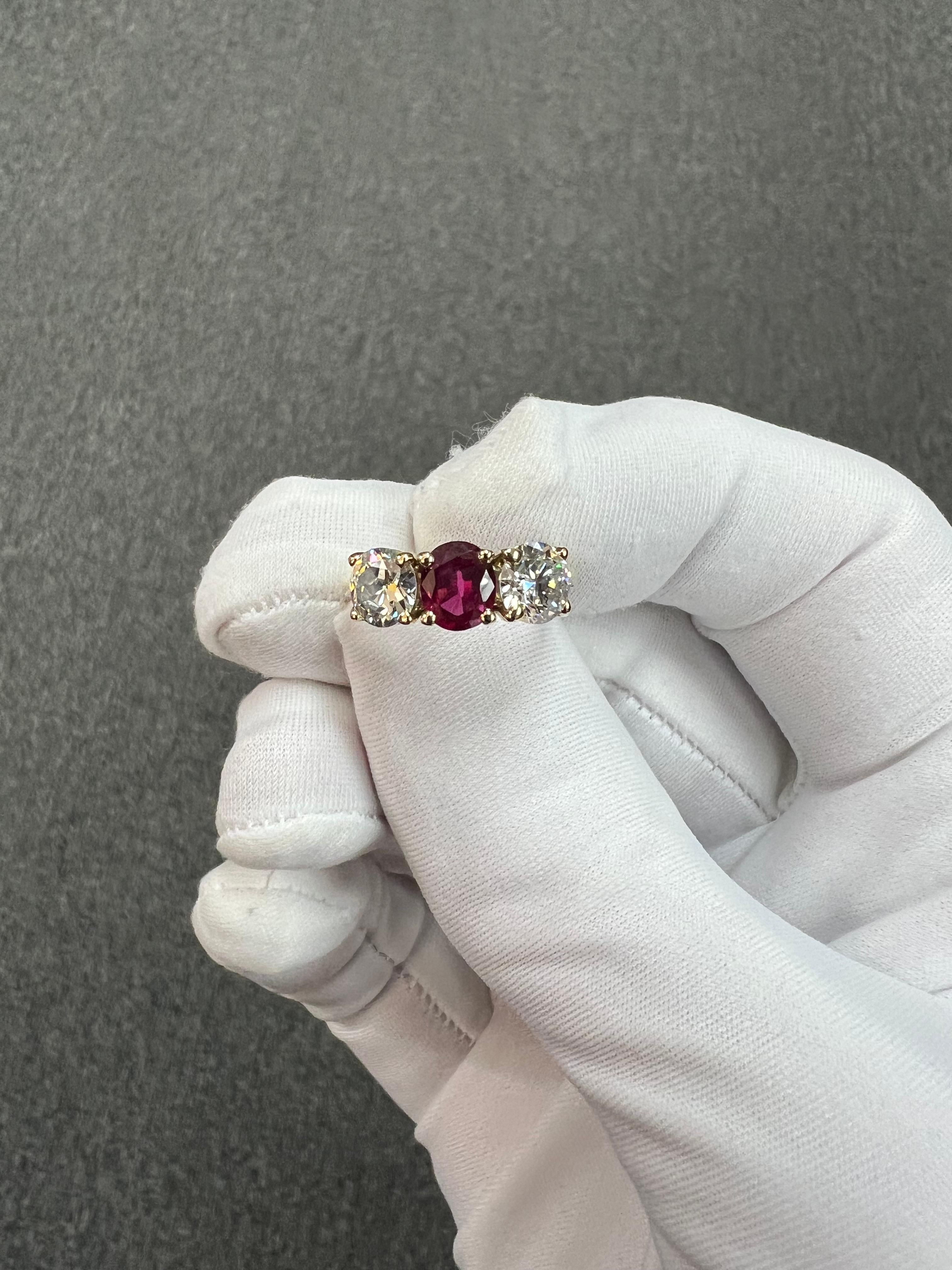 Vintage Rubin Diamant Gelbgold Drei Stein Ring 1
