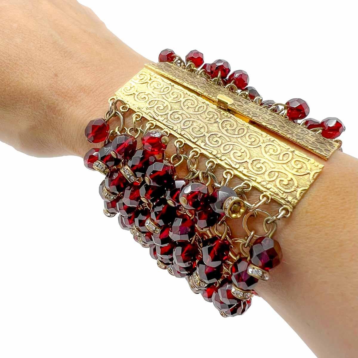 Vintage Ruby Droplet Statement Cuff 1940s In Good Condition For Sale In Wilmslow, GB