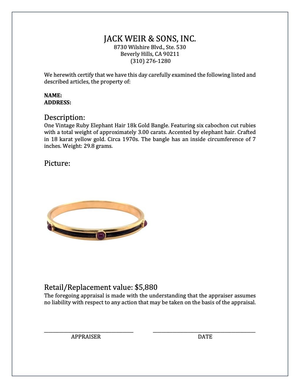 Rubin Elefantenhaar-Armreif aus 18 Karat Gold 1