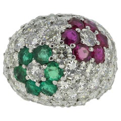 Vintage Ruby Emerald and Diamond Floral Bombe Ring