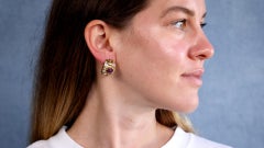 Vintage Ruby Emerald Diamond 14k Yellow Gold Earrings