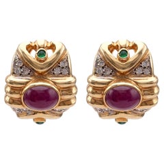 Orecchini vintage in oro giallo 14k con smeraldo e diamante