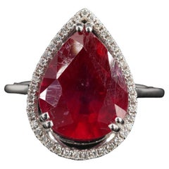 Certified Pear Cut 5.4 Carat Untreated Red Ruby Diamond Art Deco Engagement Ring