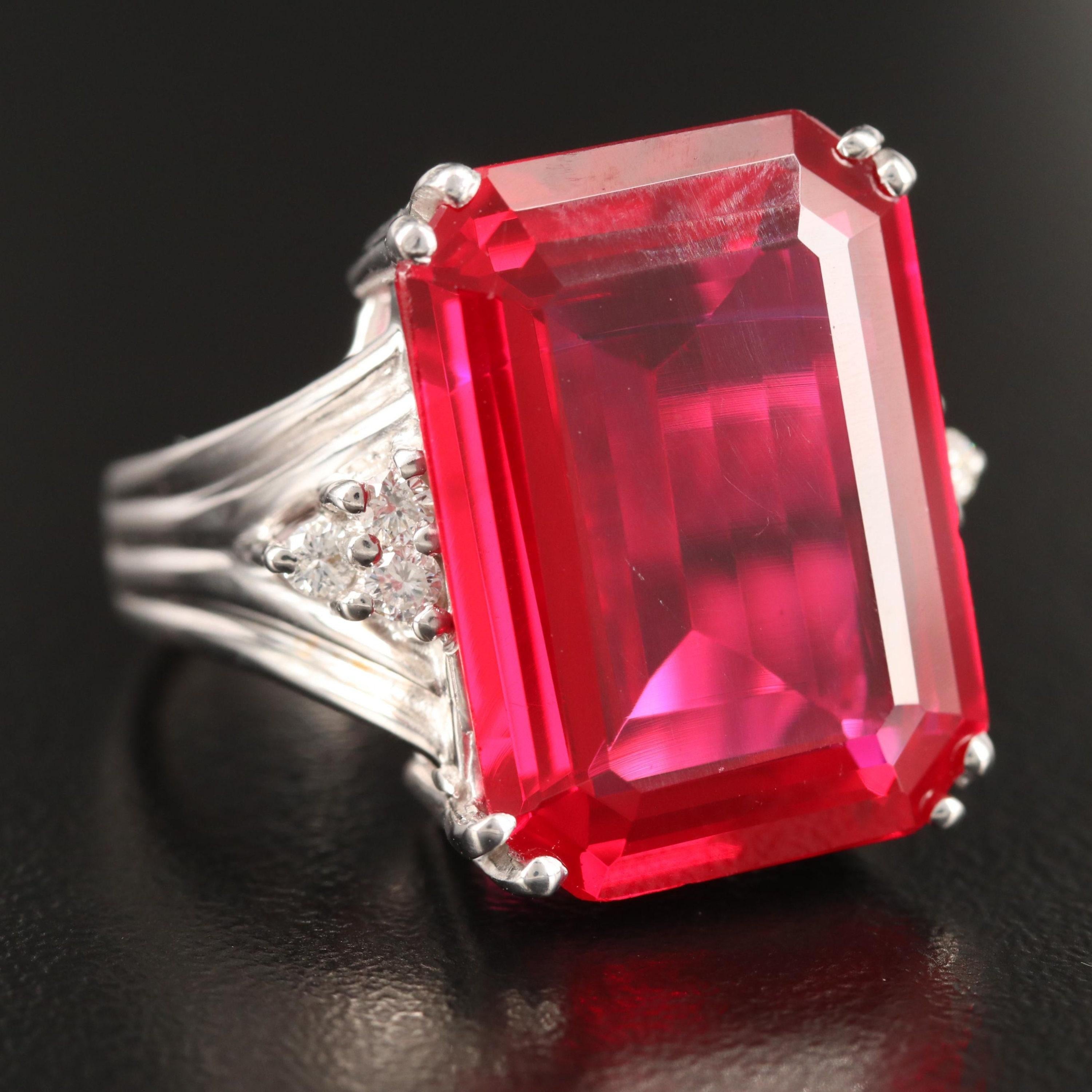 For Sale:  Unique 6 Carat Ruby Engagement Ring with Diamond Accented Shoulder Cocktail Ring 2