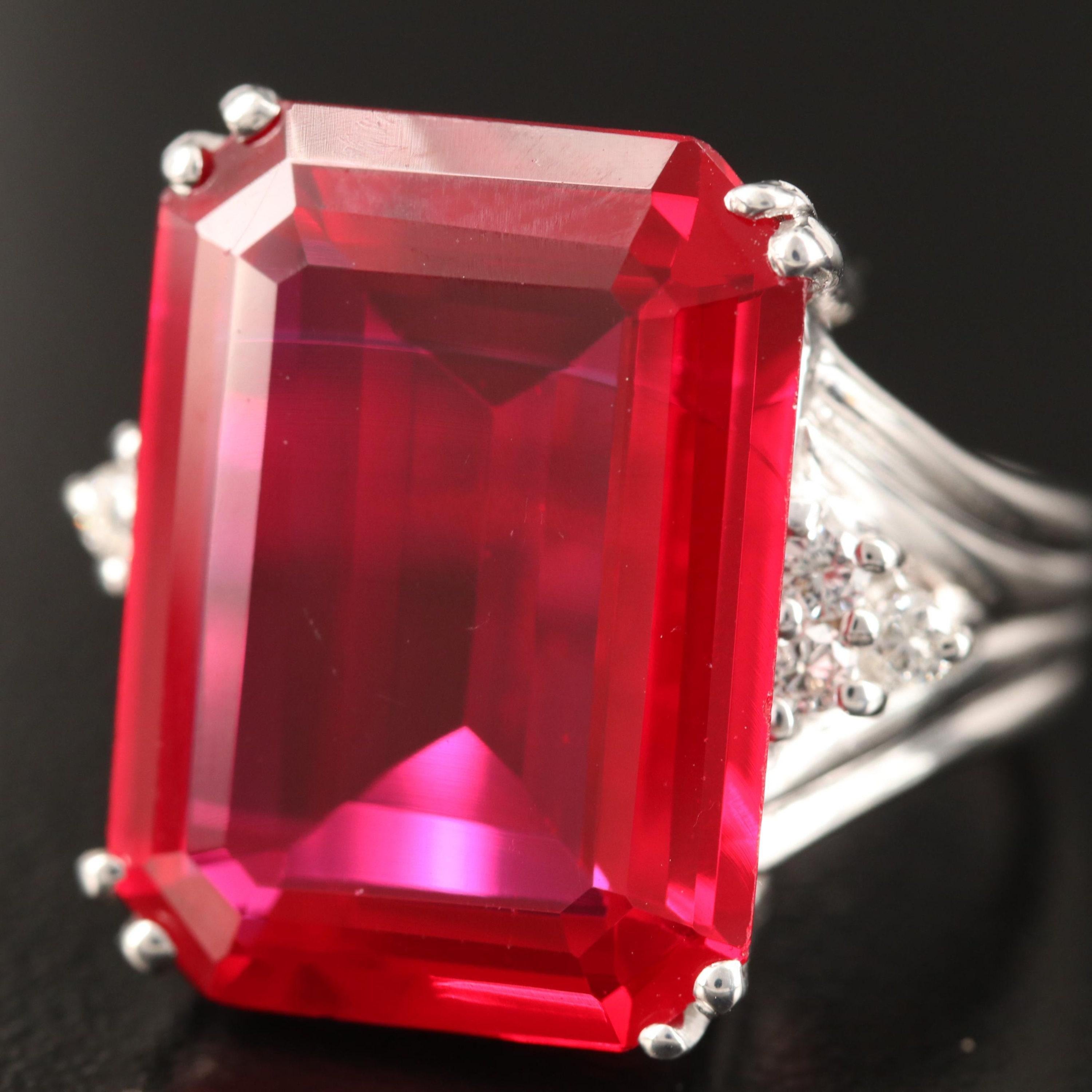 For Sale:  Unique 6 Carat Ruby Engagement Ring with Diamond Accented Shoulder Cocktail Ring 3