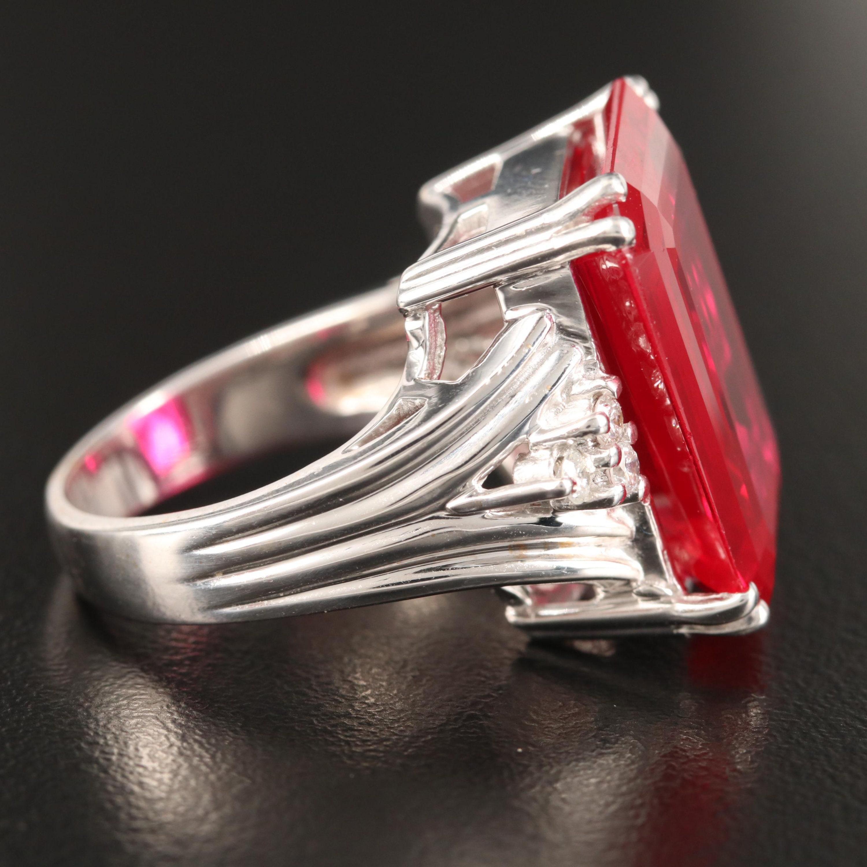 For Sale:  Unique 6 Carat Ruby Engagement Ring with Diamond Accented Shoulder Cocktail Ring 4