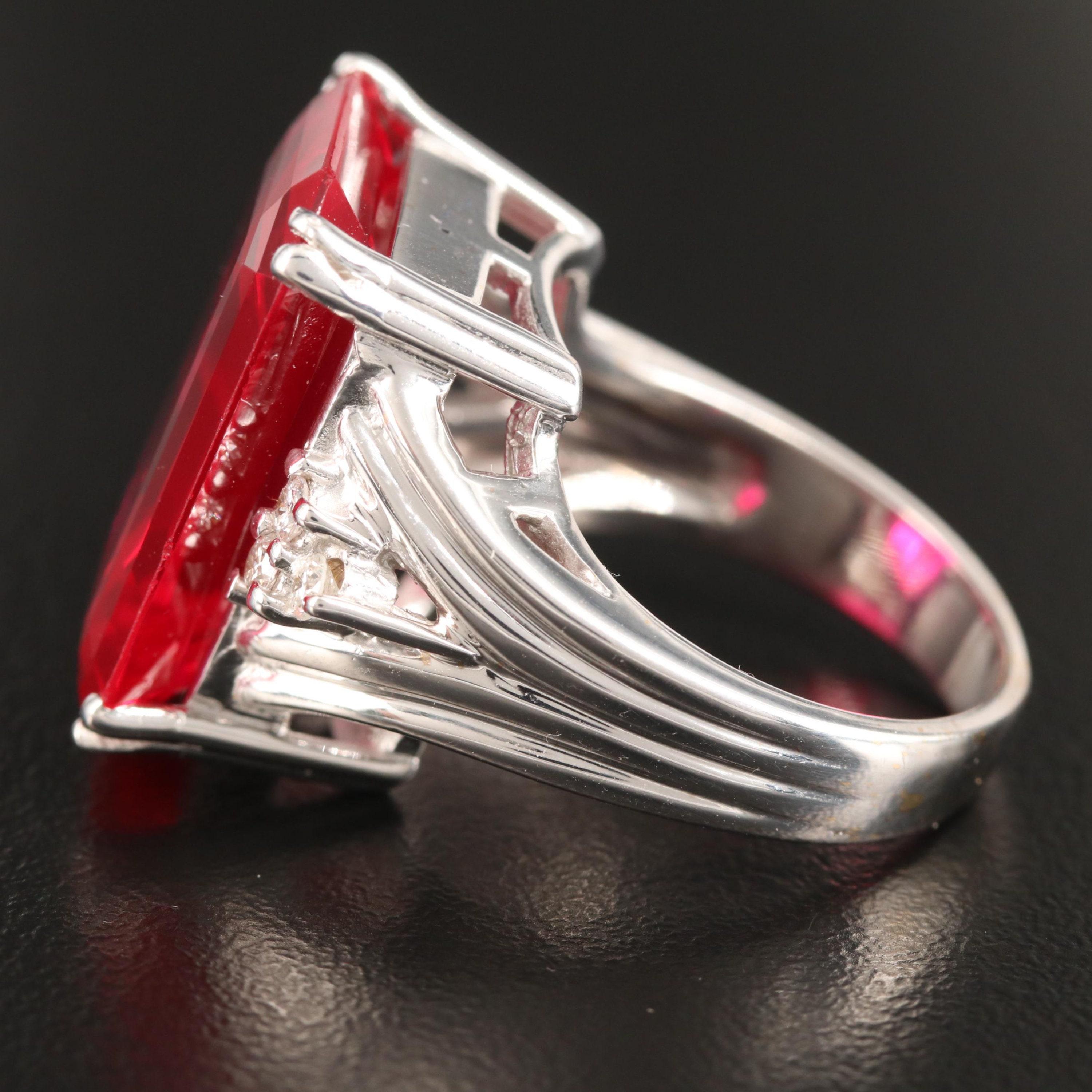 For Sale:  Unique 6 Carat Ruby Engagement Ring with Diamond Accented Shoulder Cocktail Ring 5