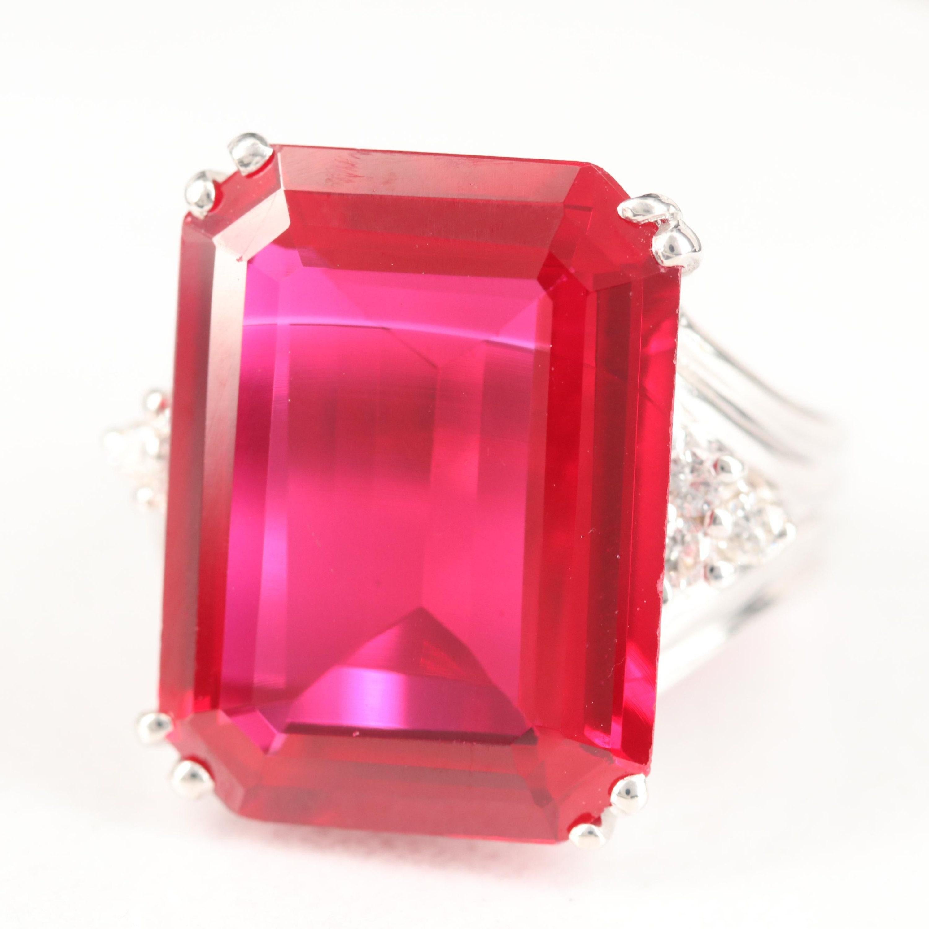 For Sale:  Unique 6 Carat Ruby Engagement Ring with Diamond Accented Shoulder Cocktail Ring 7
