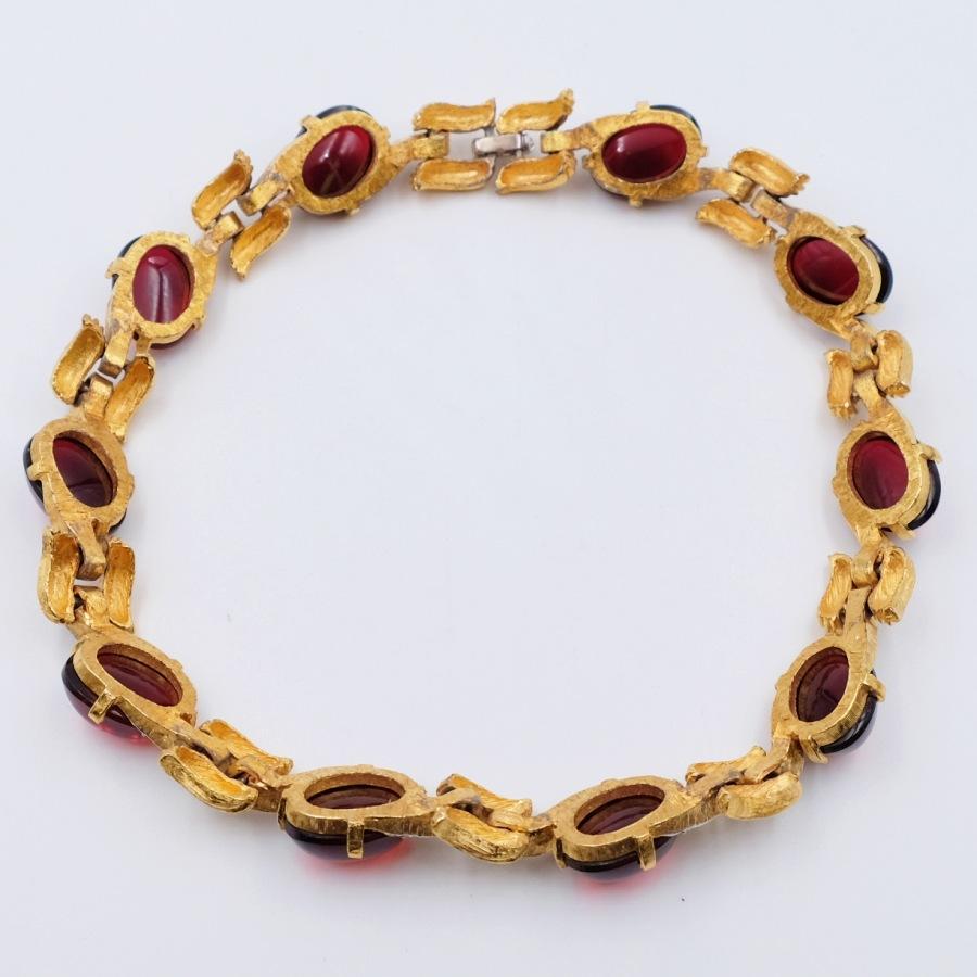 Vintage Ruby Faux Glass Necklace 1960's In Good Condition In Austin, TX