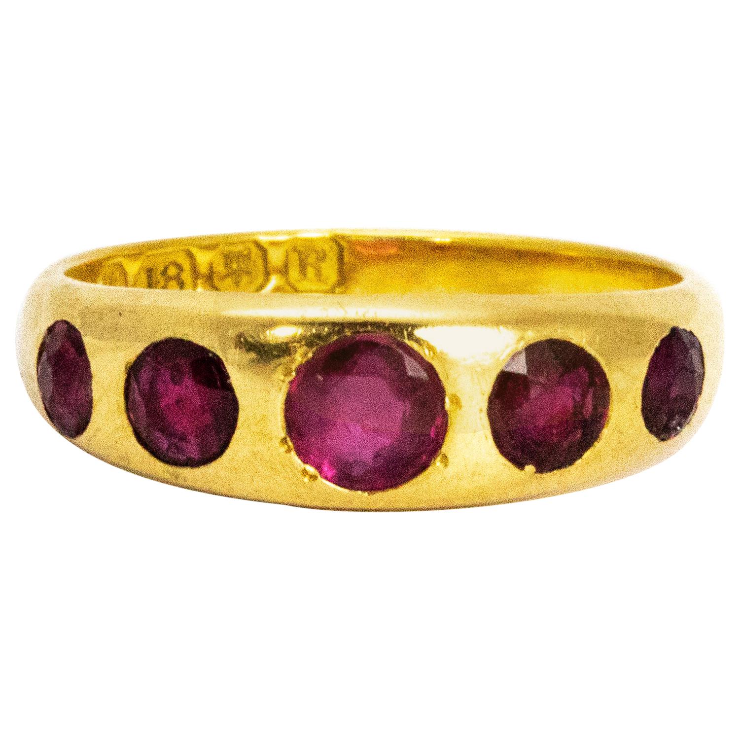Vintage Ruby Five-Stone 18 Carat Gold Band