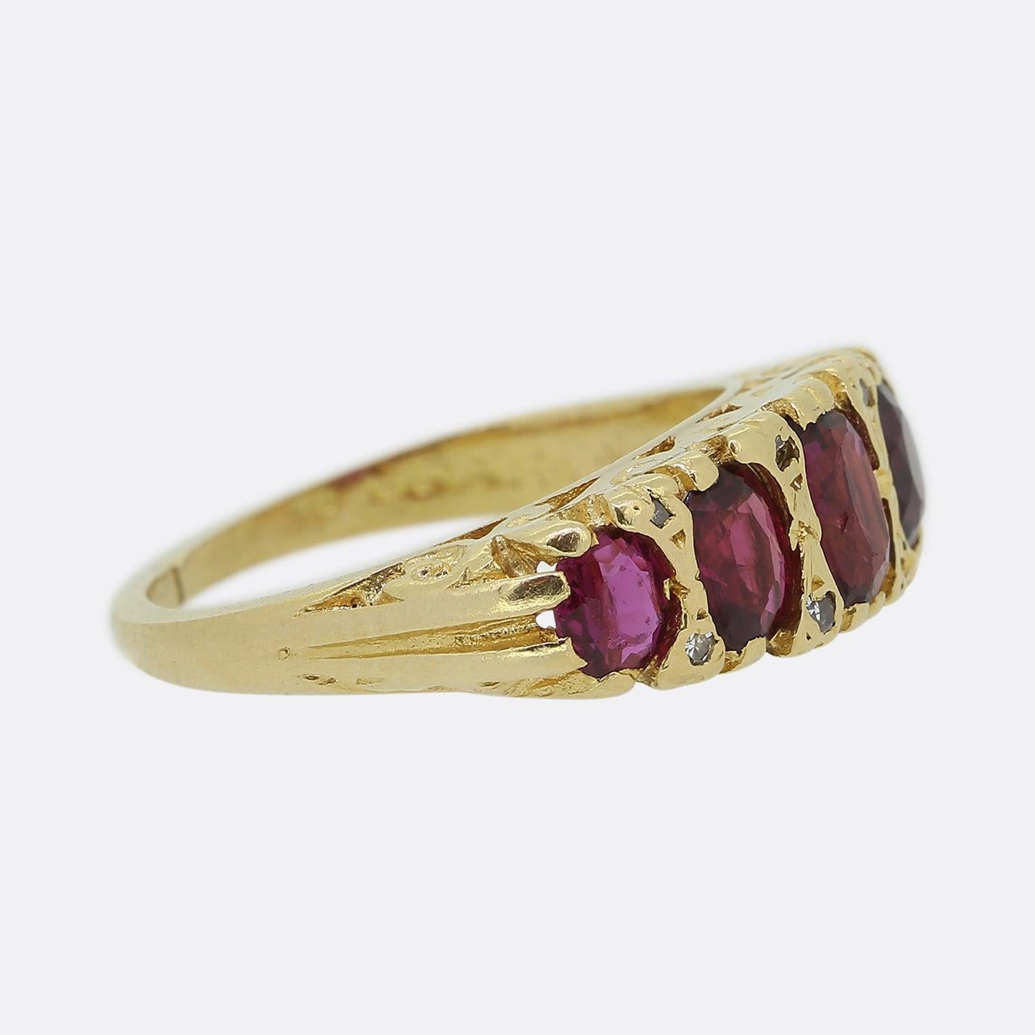 Victorian Vintage Ruby Five-Stone Ring For Sale