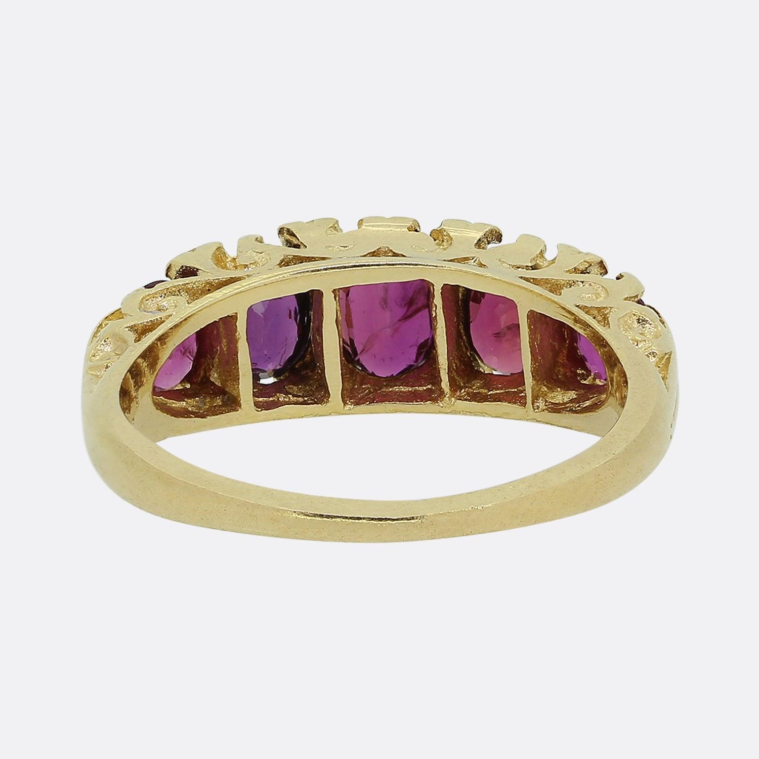 Oval Cut Vintage Ruby Five-Stone Ring For Sale