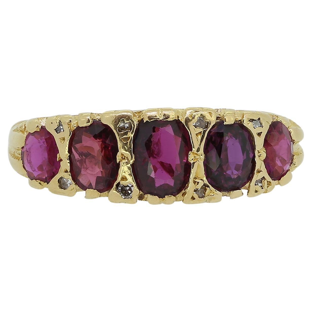 Vintage Ruby Five-Stone Ring For Sale