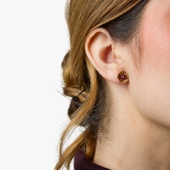 Vintage ruby flower 14k yellow gold earrings