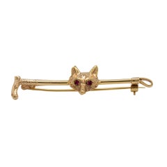 Vintage Ruby Fox Crop Brooch Gold, circa 1930s