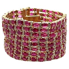Pulsera ancha de oro con rubíes vintage GIA y diamantes