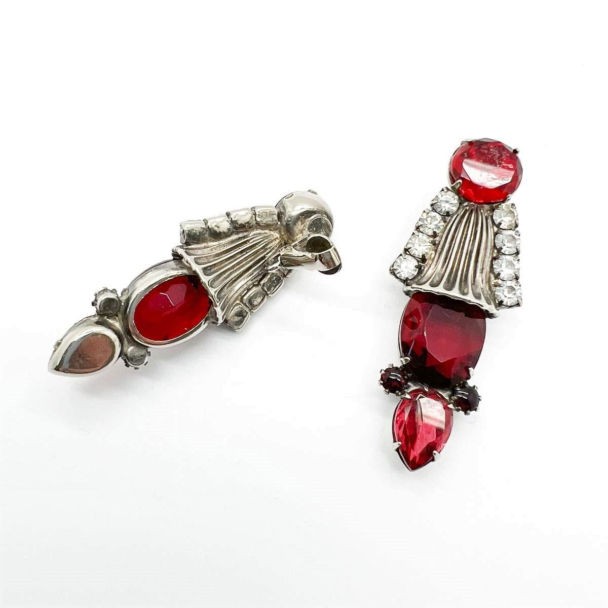 vintage ruby glass earrings 1960s In Good Condition For Sale In Wilmslow, GB
