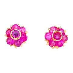 Vintage Ruby Gold Cluster Stud Earrings