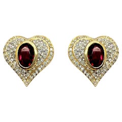 Vintage Ruby Crystal Heart Earrings 1980s Vintage Ruby Crystal Heart Earrings 1980s
