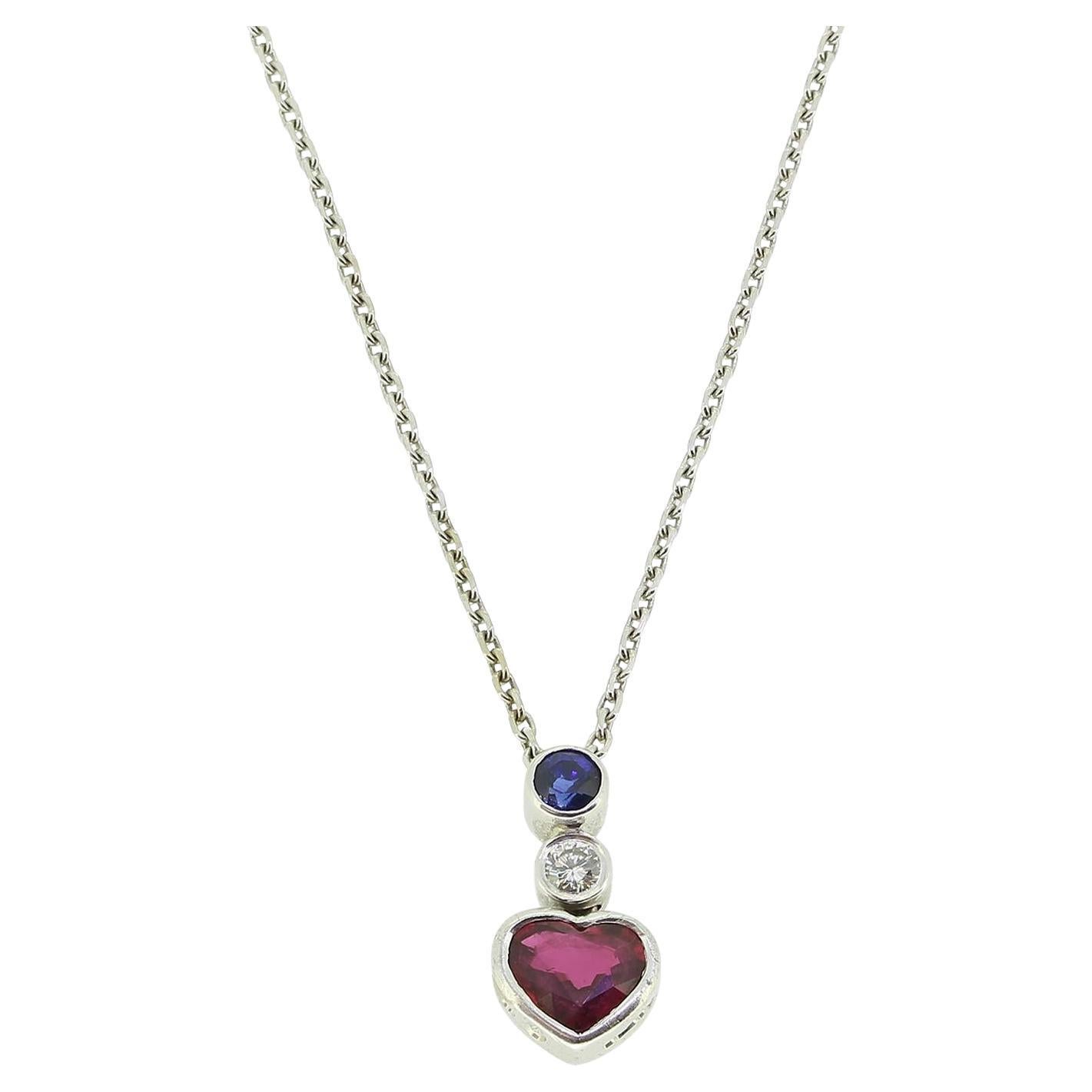 Collar Vintage Corazón de Rubí, Zafiro y Diamantes
