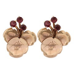 Used Ruby Leaf Floral Earrings 14k Yellow Gold