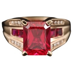 Vintage Ruby Men Engagement Ring Ruby Mens Diamond Wedding Ring Yellow Gold Ring