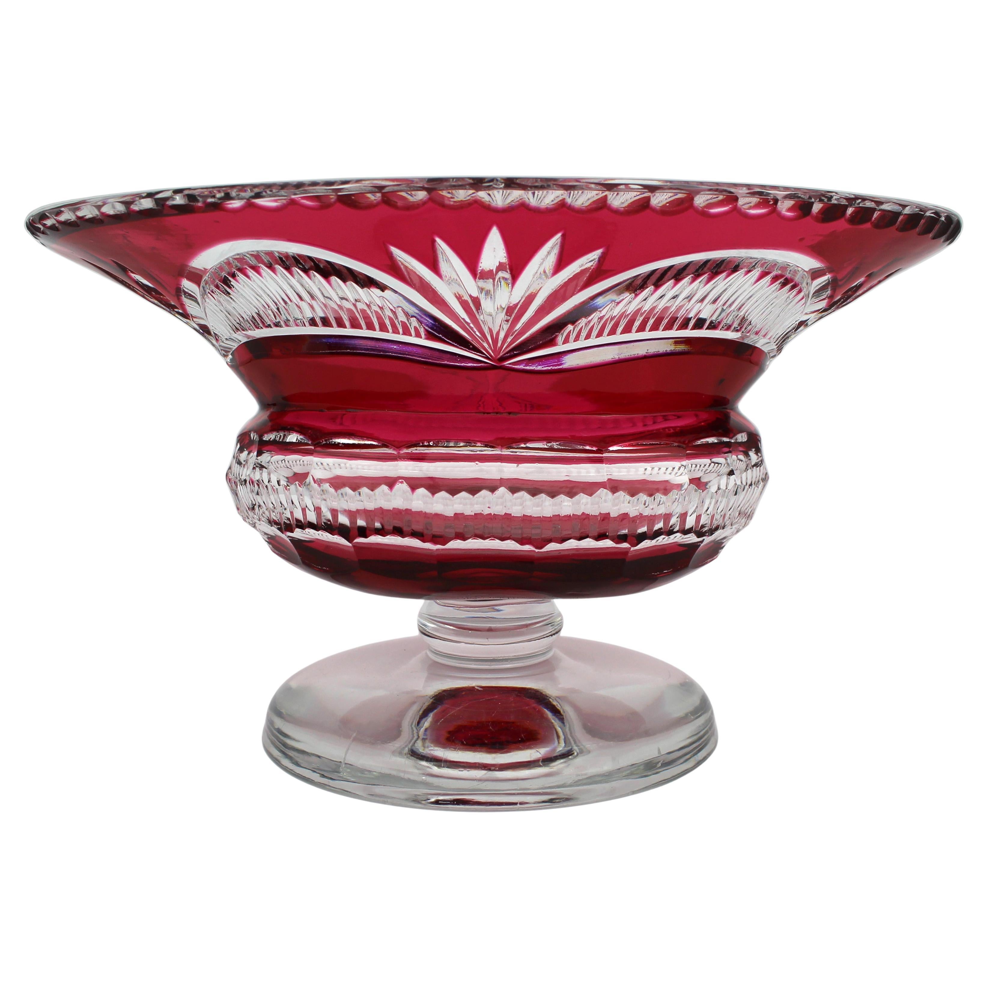 Vintage Ruby Overlay Cut-to-Clear Crystal Centrepiece Vase