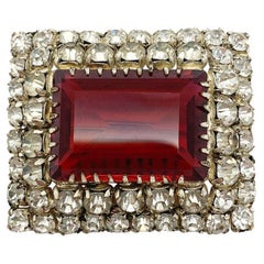 vintage ruby paste glass brooch 1940s
