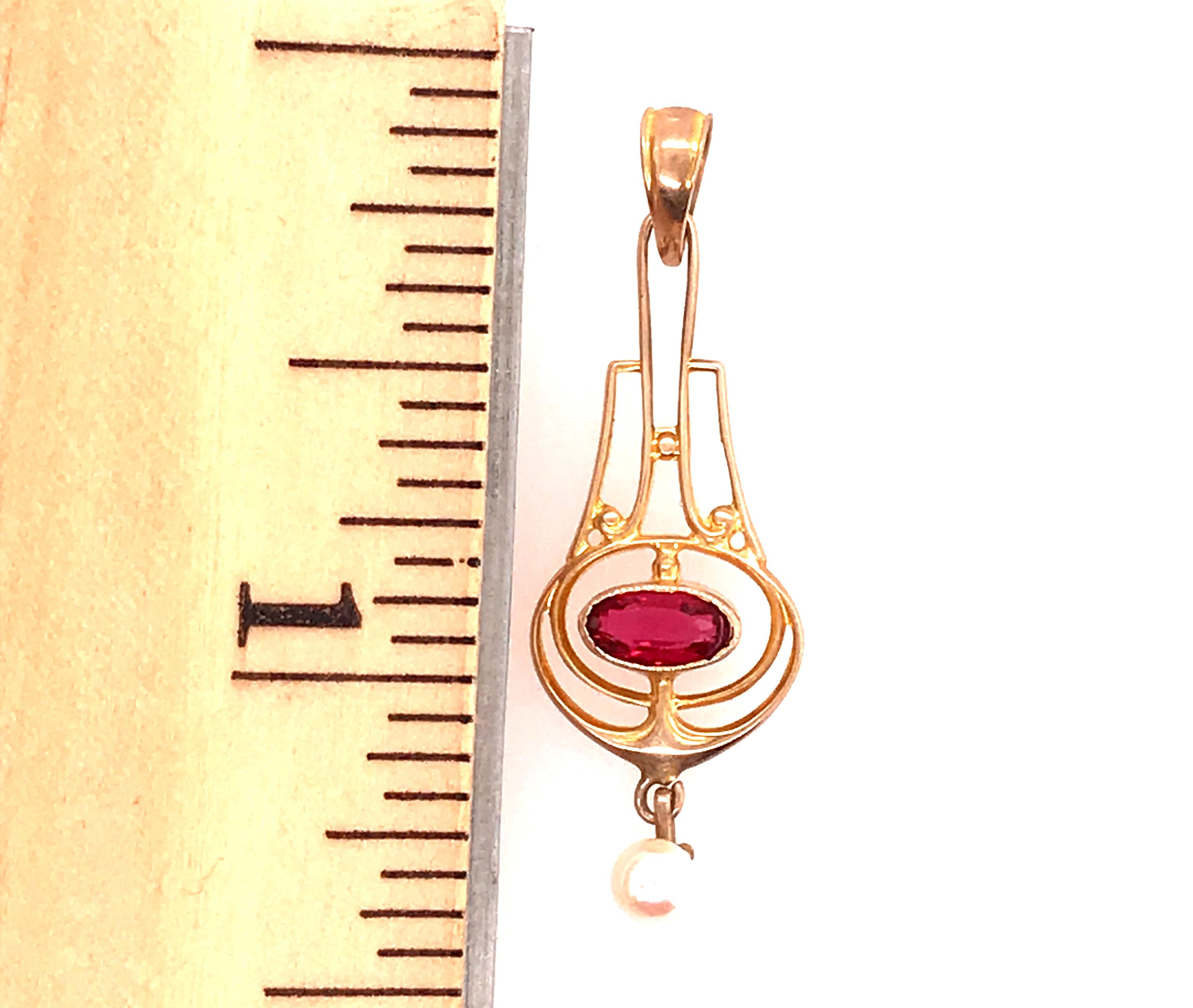 Art Deco Rubin Perle Lavalier Anhänger Halskette .60ct Antike Original 1910er Jahre Yello im Zustand „Gut“ in Dearborn, MI