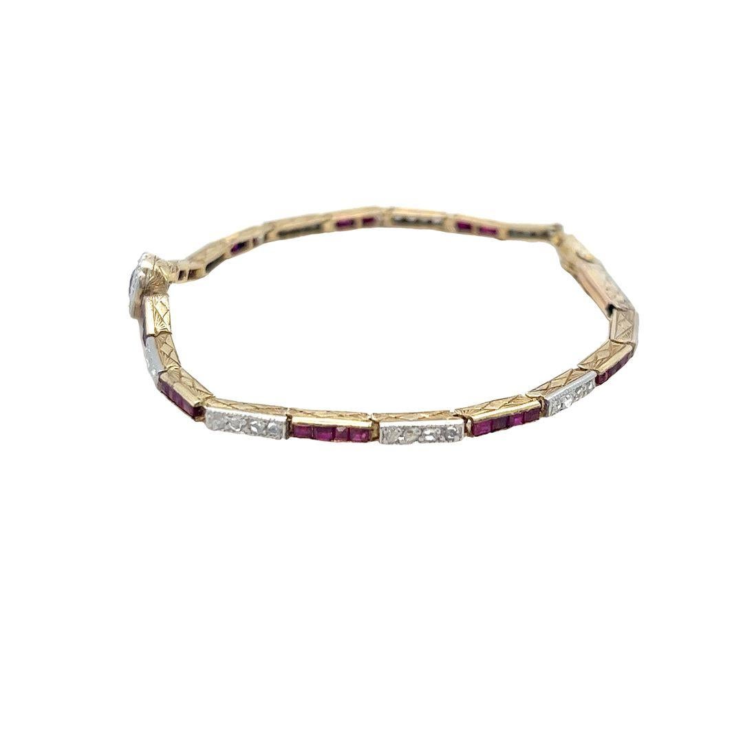 Pulsera vintage de rubí, zafiro rosa y diamantes Corte de corazón en venta
