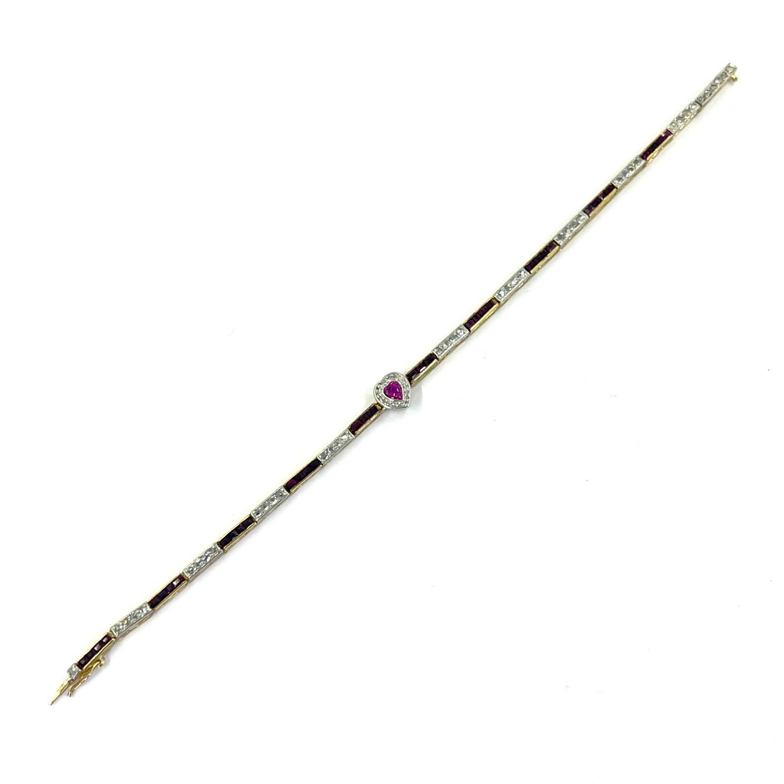 Pulsera vintage de rubí, zafiro rosa y diamantes en venta 1