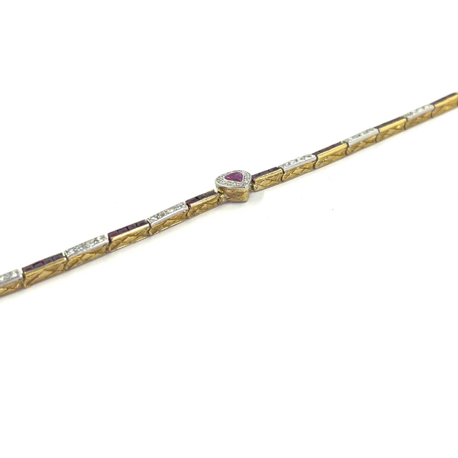 Pulsera vintage de rubí, zafiro rosa y diamantes en venta 2