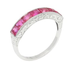 Vintage Ruby Platinum Ring Band Filigree Design