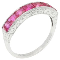 Vintage Ruby Platinum Ring Band Filigree Design