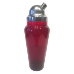 Vintage Ruby Red Glass Cocktail Shaker with Domed Chrome Lid