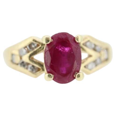 Vintage Ruby Ring. 14k Oval Ruby and Diamond Solitaire ring. Ruby Engagement