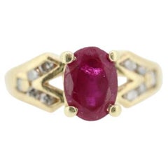 Vintage Ruby Ring. 14k Oval Ruby and Diamond Solitaire ring. Ruby Engagement