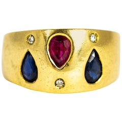 Vintage Ruby, Sapphire and Diamond 18 Carat Gold Ring