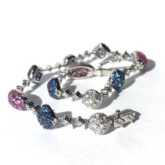 Vintage Ruby, Sapphire and Diamond 18 Carat White Gold Bracelet
