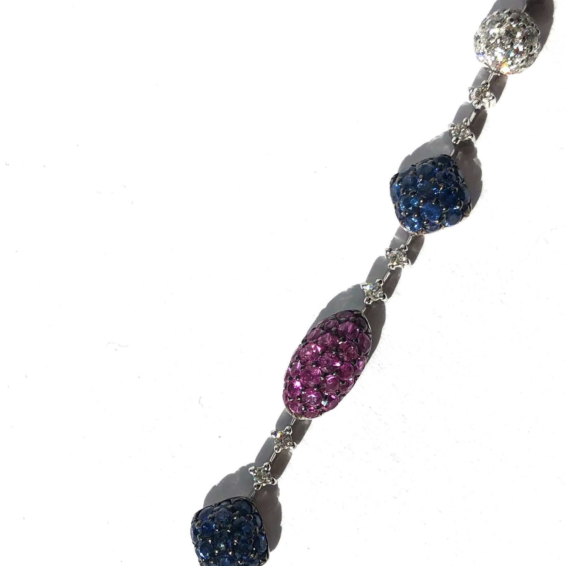Modern Vintage Ruby, Sapphire and Diamond 18 Carat White Gold Bracelet