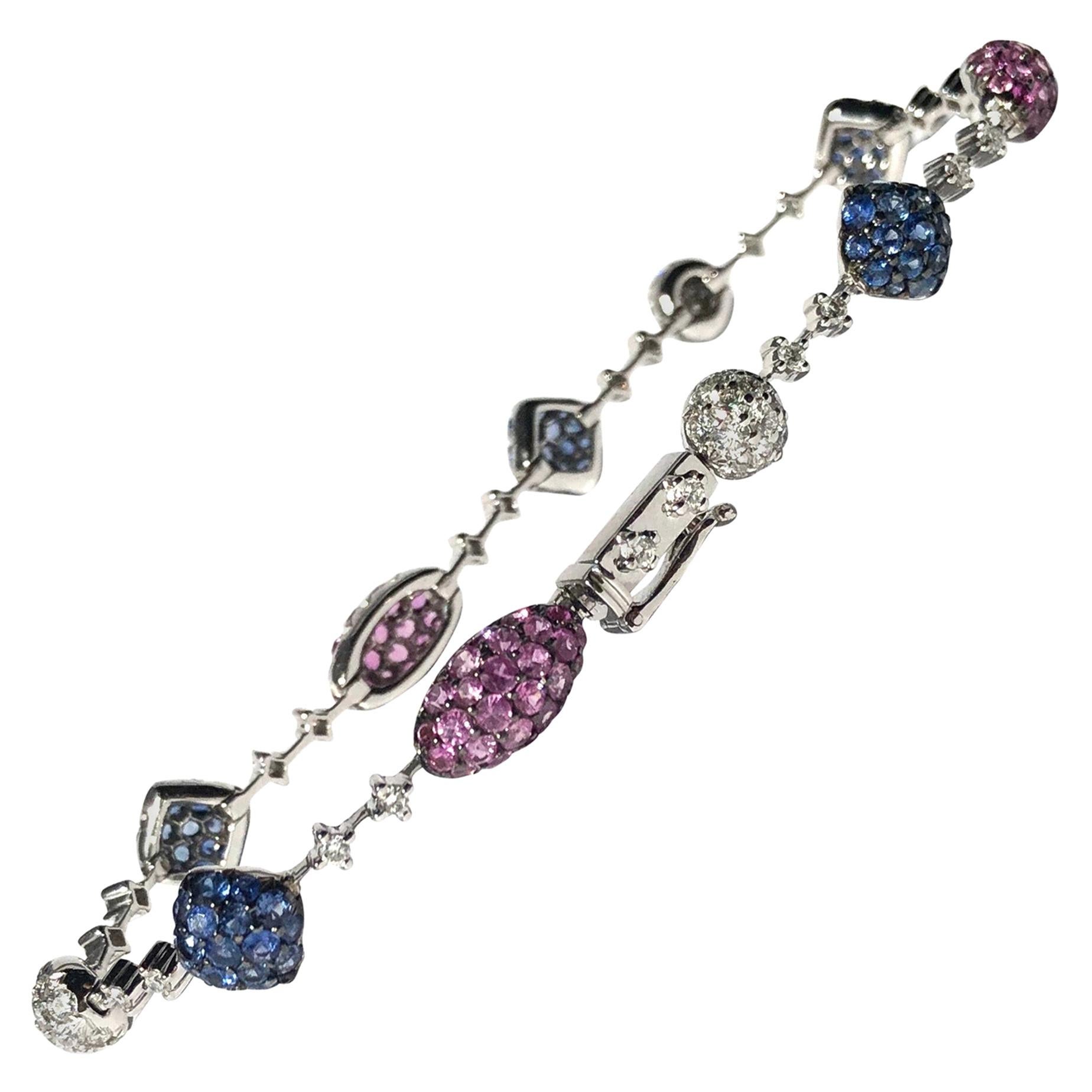 Vintage Ruby, Sapphire and Diamond 18 Carat White Gold Bracelet For Sale