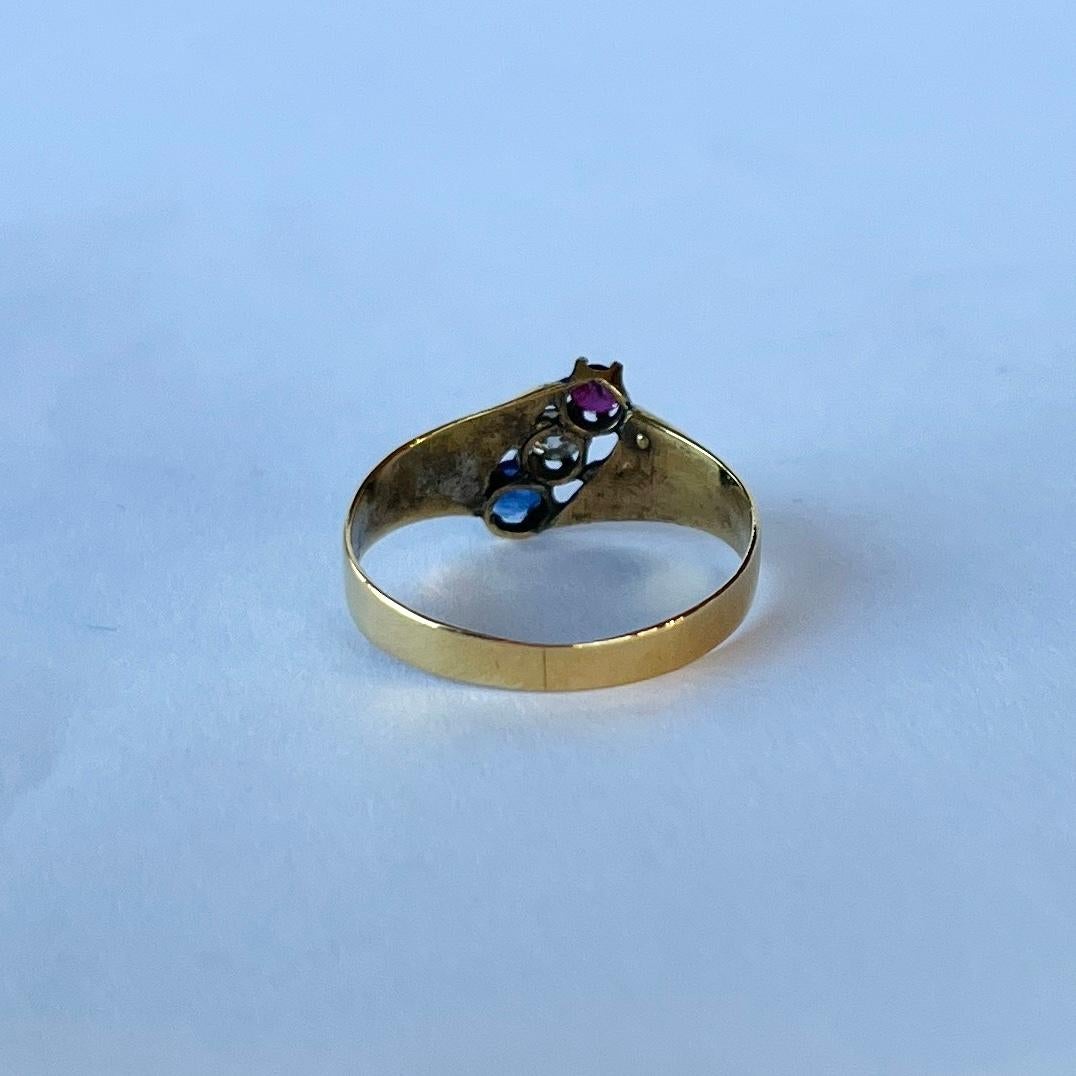 Women's or Men's Vintage Ruby, Sapphire and Diamond 9 Carat Gold Band For Sale