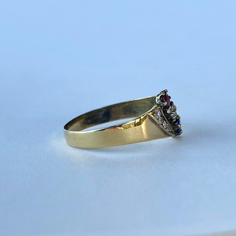 Vintage Ruby, Sapphire and Diamond 9 Carat Gold Band For Sale 1